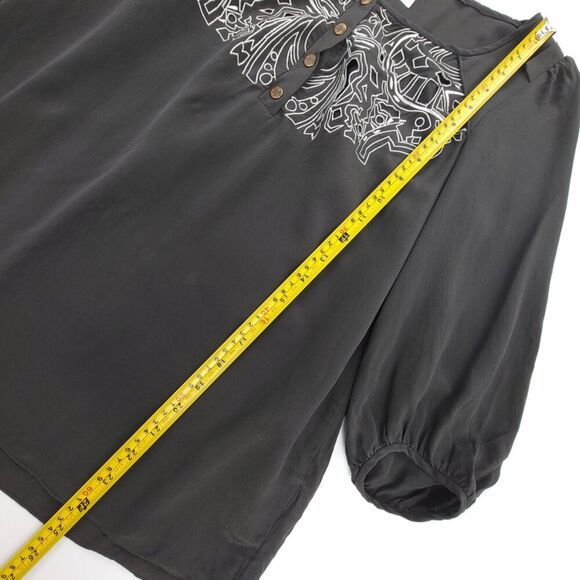 TIBI 100% Silk Boho Embroidered Top Balloon Sleeve Blouse Minimal Boho Gray 6 - Picture 5 of 7